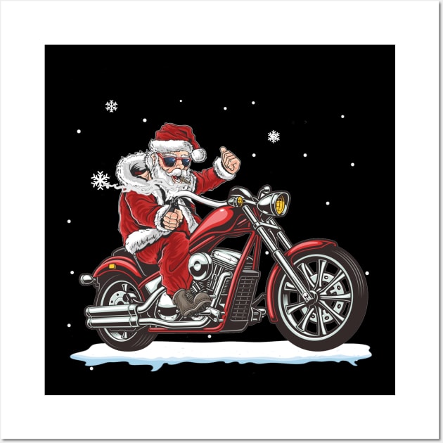 Santa Claus Riding A Motorbike Christmas Funny Wall Art by Danielsmfbb